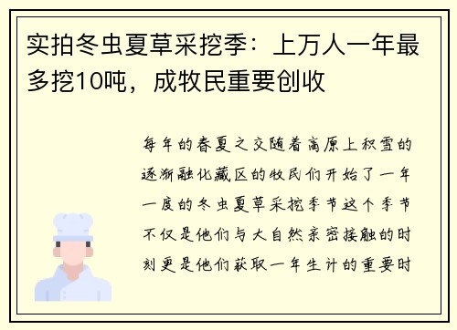 实拍冬虫夏草采挖季：上万人一年最多挖10吨，成牧民重要创收