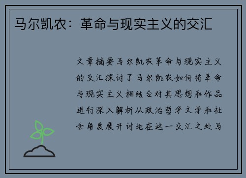 马尔凯农：革命与现实主义的交汇
