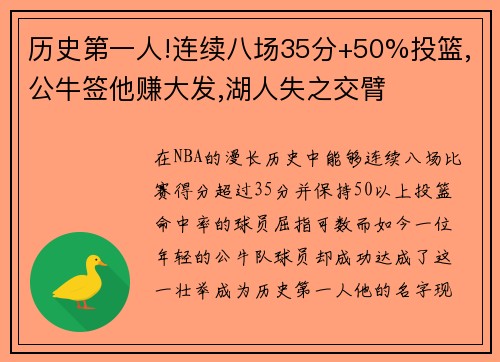 历史第一人!连续八场35分+50%投篮,公牛签他赚大发,湖人失之交臂