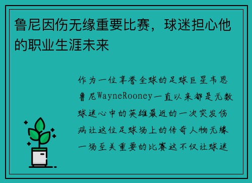 鲁尼因伤无缘重要比赛，球迷担心他的职业生涯未来