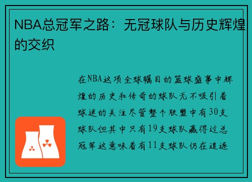 NBA总冠军之路：无冠球队与历史辉煌的交织