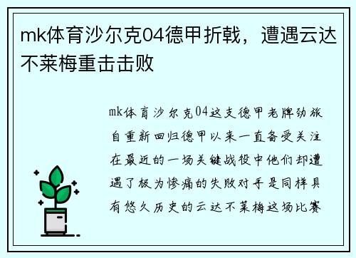 mk体育沙尔克04德甲折戟，遭遇云达不莱梅重击击败
