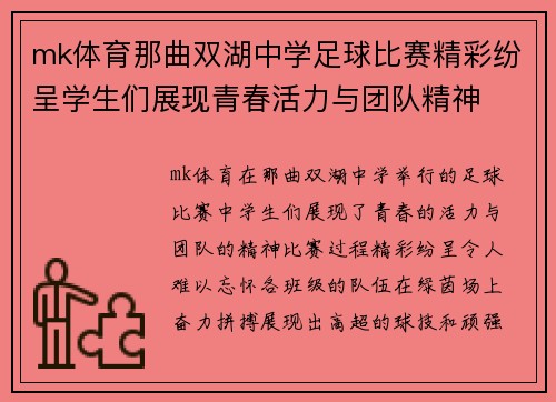mk体育那曲双湖中学足球比赛精彩纷呈学生们展现青春活力与团队精神
